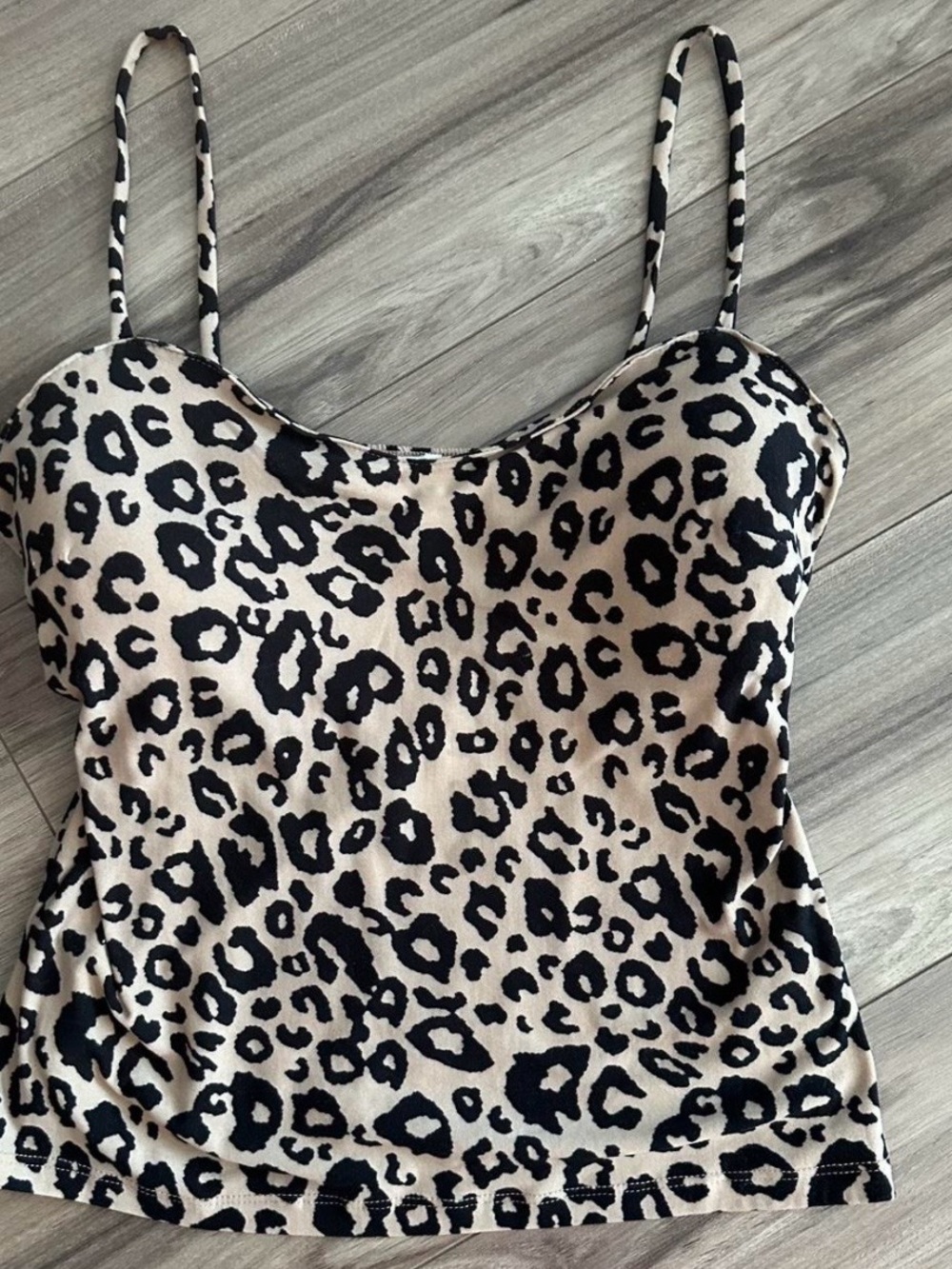 Leopard Print Cami Tank Top - Beige & Black
